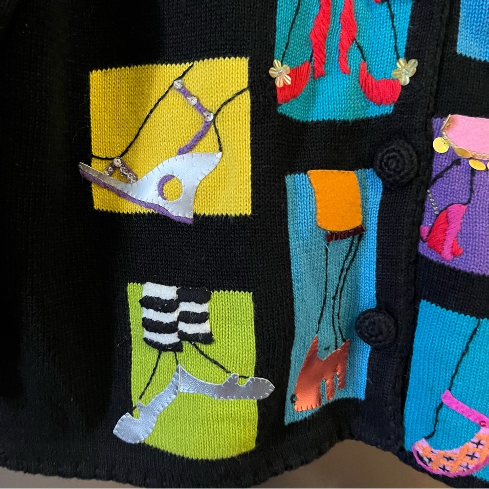 Michael Simon Vintage 90s Cardigan Embroidered Embellishments Heels Shoes M - Picture 4 of 10